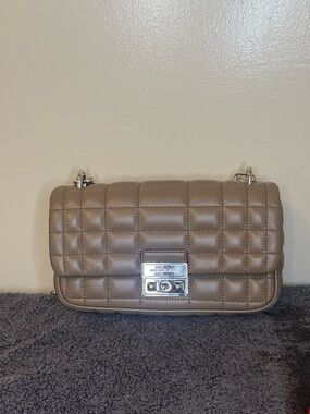Michael Kors Tribeca Driftwood Small Quilted Leather Shoulder Bag